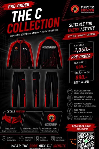 🔥 เปิดพรีออเดอร์แล้ว! THE C COLLECTION 🔥 🖤❤️ ชุดวอร์ม Computer Education Nakhon Phanom University ❤️🖤